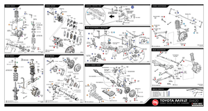Full SW20 MR2 chassis torque reference chart: exploded diagrams of the shocks, brakes, suspension, mounts and axles with color-coded socket sizes (torque values hidden in preview)