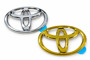 Reproduction Toyota "T" trunk lid emblem for the 1991–1999 MR2 SW20 in silver chrome and gold chrome